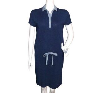 new BROOKS BROS Dress, S, Indigo Dye Blue, Shirt/Polo Style, Drawstring, Collar